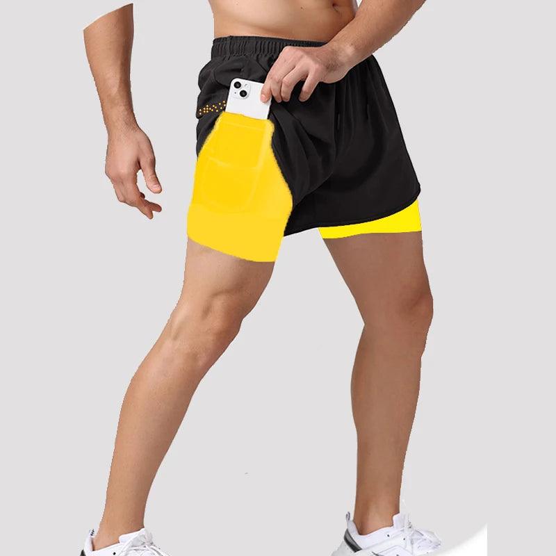 Shorts esportivos de academia 2 em 1, secagem rápida, treino, academia, fitness, corrida, calças curtas, verão, shorts masculinos