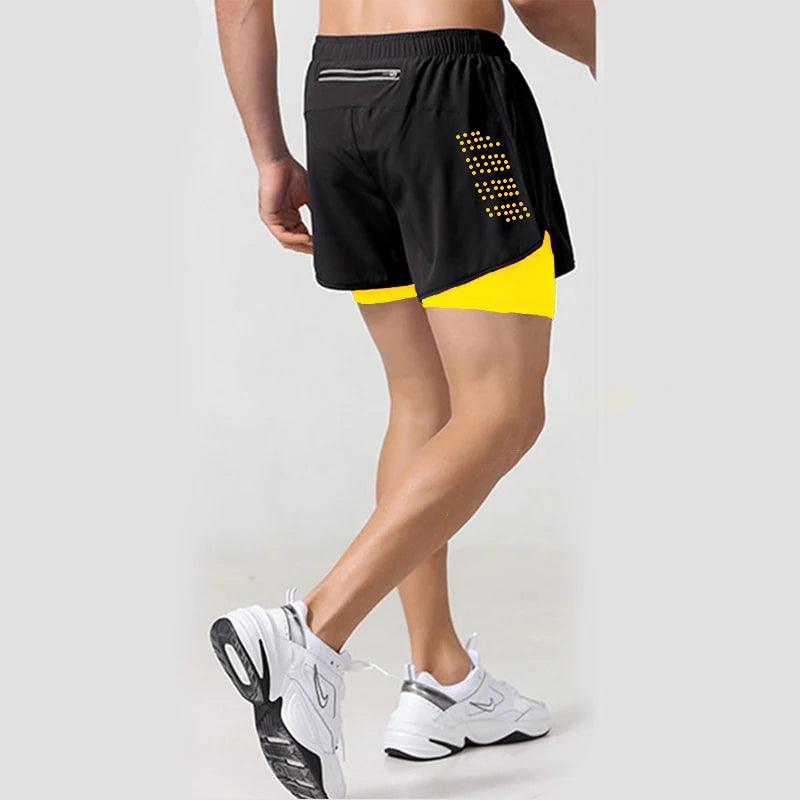 Shorts esportivos de academia 2 em 1, secagem rápida, treino, academia, fitness, corrida, calças curtas, verão, shorts masculinos