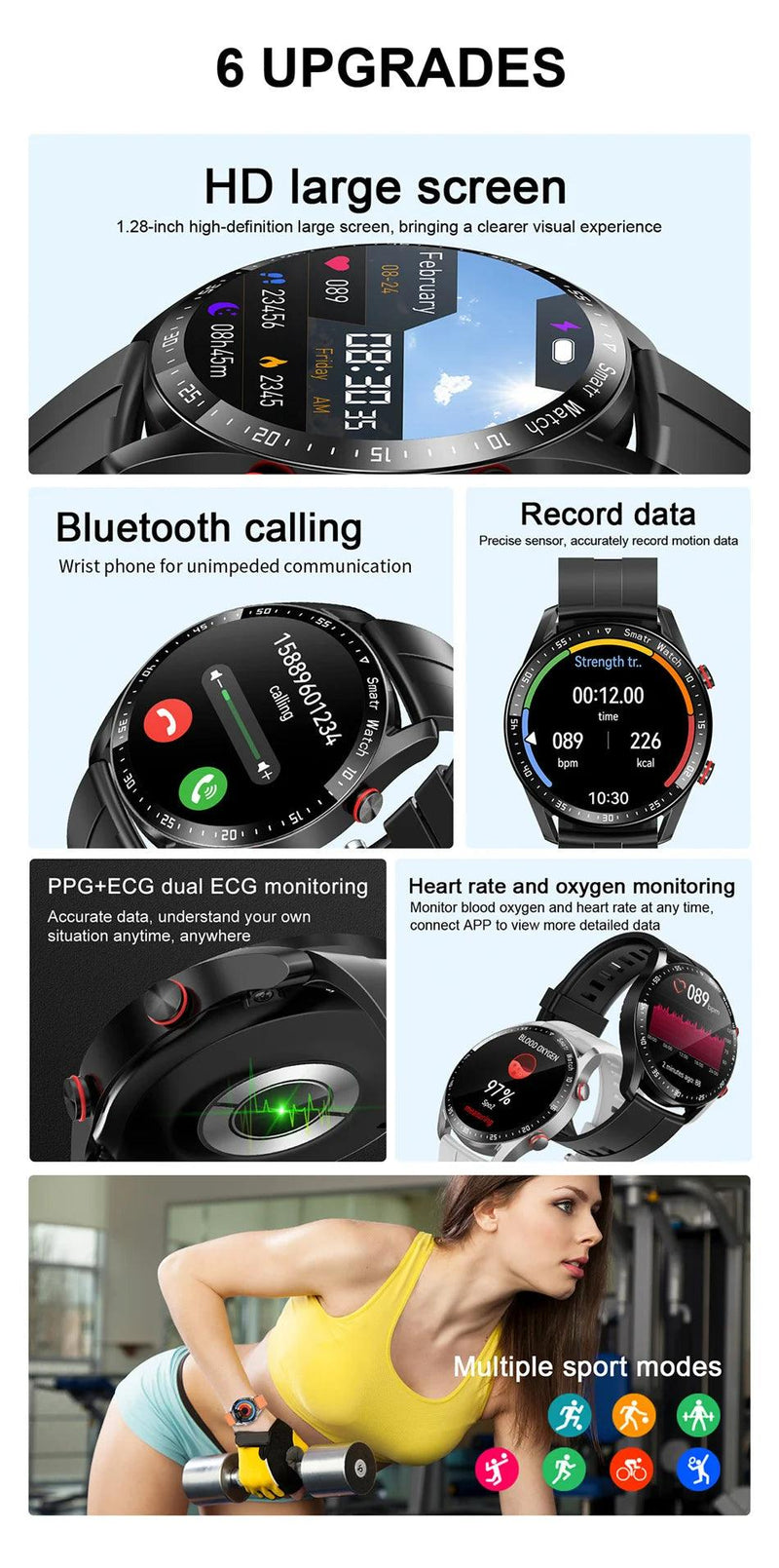 For Huawei Xiaomi New ECG+PPG Smart Watch Men AMOLED HD Display Fitness Tracker Waterproof Sports Watch Voice Calling Smartwatch